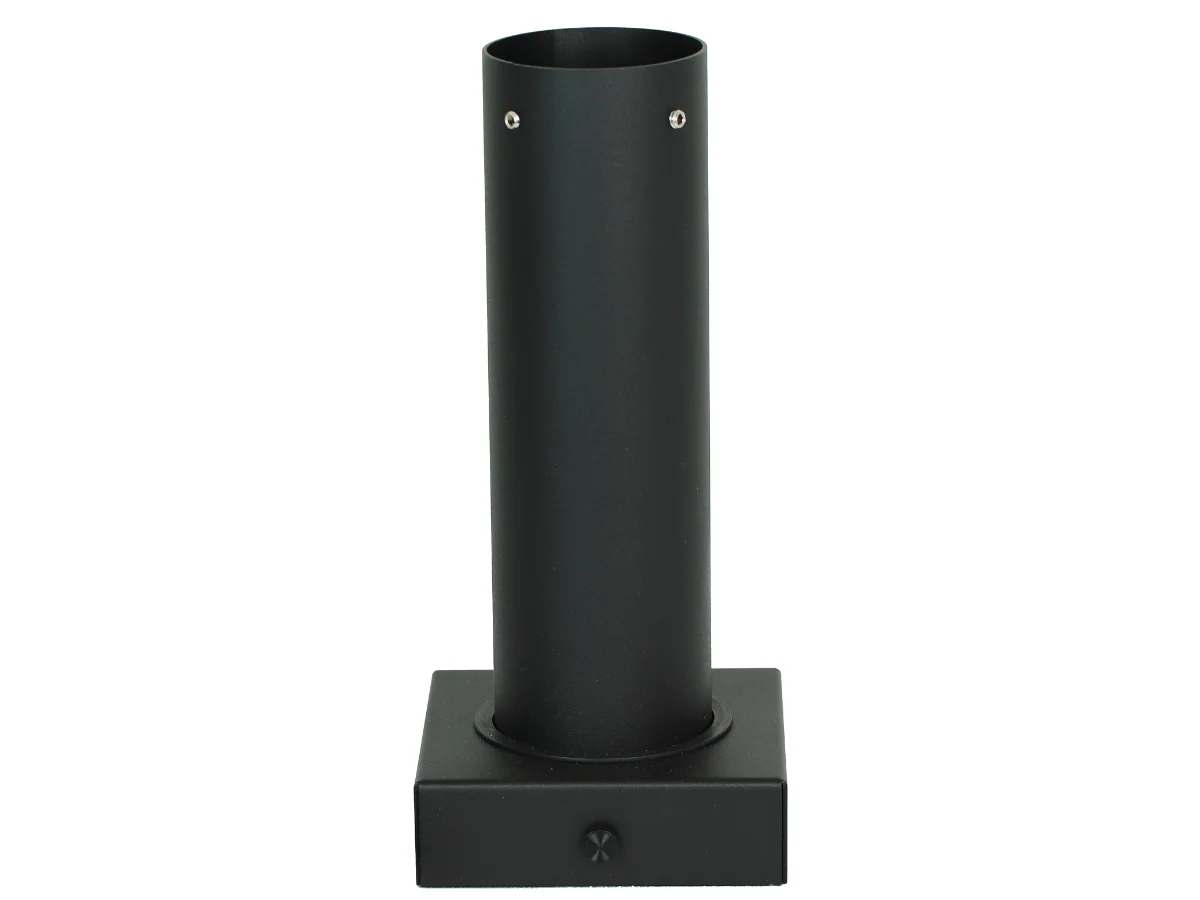 Black cylindrical metal post mounted on a square base, likely a stand or support component.