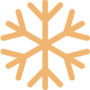 Orange snowflake emblem centered on a pale blue circular background, conveying a winter theme