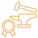 Orange construction crane icon illustrating heavy machinery used on construction sites