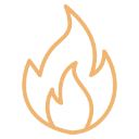 Stylized orange flame icon, a symbol for fire or heat.