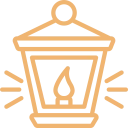 Ornate street lantern icon in orange.