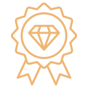 Gold badge with a gear-shaped border and a globe in the center.