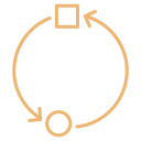 Orange circular ring with square accents, resembling a loading/progress indicator