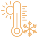 Thermometer icon with sun and gears, symbolizing temperature control or thermal engineering/systems management a.
