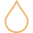 Orange outlined water drop icon or logo, simple droplet silhouette against dark background