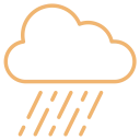 Orange cloud outline with rain falling from it, representing rainy weather in orange.
