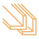 Abstract orange geometric logo featuring interlocking square brackets forming a corner motif.