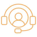 Headset-wearing person icon surrounded by circular rings, representing customer support and help desk.